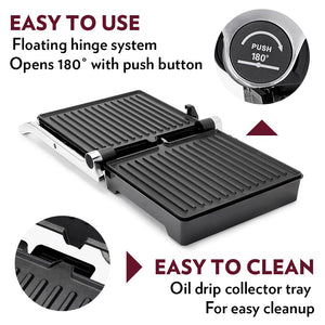 Borosil Mega Jumbo Grill Sandwich Maker, 2000W, 180ᶿ Open Flexibility, Non-Stick Coating, Makes 6 Sandwiches, Black