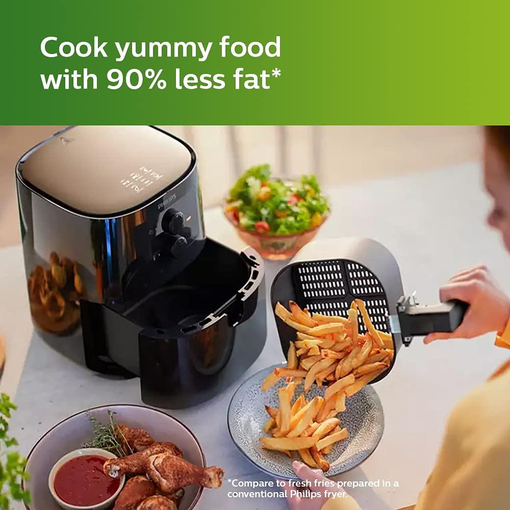 PHILIPS Air Fryer HD9200/90, uses up to 90% fat, 1400W, 4.1 Liter, with Rapid Air Technology (Black), Large