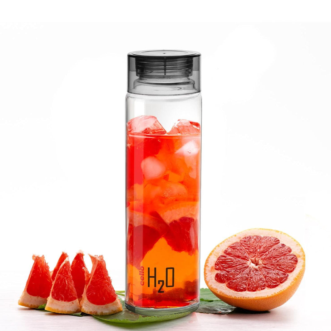Cello H2O Glass Fridge Water Bottle with Plastic Cap, 920ml, Black, Set of 1 - KOCHEN ESSENTIAL
