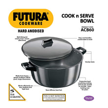 Load image into Gallery viewer, HAWKINS FUTURA HARD ANODISED COOK-N-SERVE BOWL, 6 LITRES, BLACK - KOCHEN ESSENTIAL
