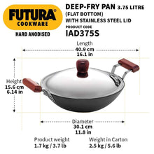 Load image into Gallery viewer, HAWKINS FUTURA HARD ANODIZED KADHAI 3.75 LITRES WITH STEEL LID , IAD375S - KOCHEN ESSENTIAL
