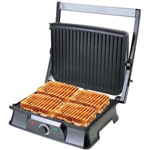 Inalsa Dura Grill 2200-Watt Sandwich Maker/ Contact Grill with Temperature Controller and LED indicator | Non-stick coated plates | Cool touch sliding Handle | 4 Slice Bread, (Black/Grey)