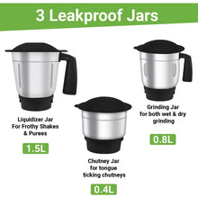 Load image into Gallery viewer, INALSA Mixer Grinder 750Watt- MaxxBlend 750 with 3 Stainless Steel Jars (For Dry Grinding, Wet Grinding, Chutneys, (Black/ Grey) - KOCHEN ESSENTIAL
