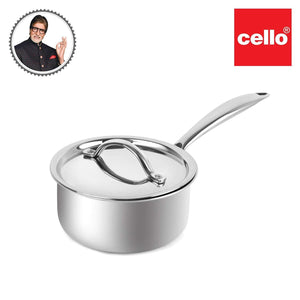 Cello Induction Base Tri-Ply Sauce Pan with Stainless Steel Lid, 1.1 Litre, 14cm - KOCHEN ESSENTIAL
