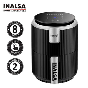 Inalsa Air Fryer Digital Compact Touch-(2.4L)- 1000W with Smart Air Crisp Technology| 8-Preset Menu, Touch Control & Digital Display| Variable Temperature & Timer Control, (Black)