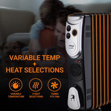 Load image into Gallery viewer, INALSA OFR Room Heater|Combust 9F|3 Heat Selection I 9Fins With Turbo Fan I Variable Temperature control I Tilt Over Switch Safety I Cord Storage I Caster Wheel I Made in India I Warranty 2 year,Black
