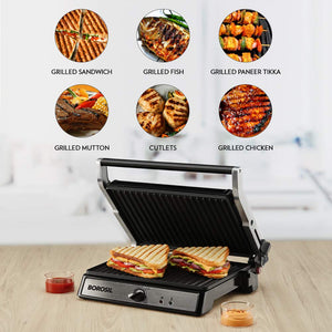 Borosil Super Jumbo 2000-Watt Grill Sandwich Maker, Black