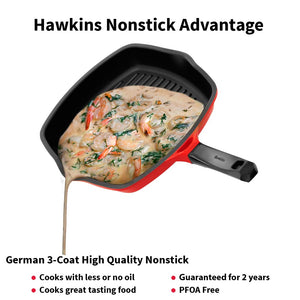 Hawkins 30 cm Grill Pan, Non Stick Die Cast Grilling Pan with Glass Lid, Square Grill Pan for Gas Stove, Ceramic Coated Pan, Roast Pan (DCGP30G)
