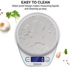 Inalsa Digital Kitchen Weighing Scale & Food Weight Machine for Health, Fitness, Home Baking & Cooking-INKS 02 with Tare/Zero Function,High Precision Weighing Sensor|1 Year Warranty, ( Silver / Blue) - KOCHEN ESSENTIAL
