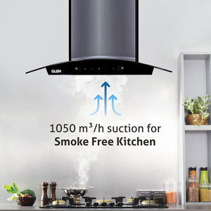 GLEN 60 cm 1050m3/hr Auto-Clean curved glass Kitchen Chimney Filterless Motion Sensor Touch Controls (6060 Black) - KOCHEN ESSENTIAL