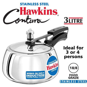 HAWKINS STAINLESS STEEL PRESSURE COOKER , CONTURA, INDUCTION BASE - KOCHEN ESSENTIAL