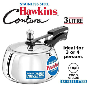 HAWKINS STAINLESS STEEL PRESSURE COOKER, 3 LITRES, CONTURA, SSC30 - KOCHEN ESSENTIAL