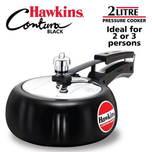HAWKINS CONTURA BLACK PRESSURE COOKER, 2 LITRES, HARD ANODIZED , CB20 - KOCHEN ESSENTIAL