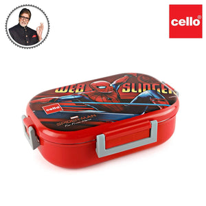 Cello Feast Deluxe Lunch Box with Inner Steel, Spider Man Design, Red Colour - KOCHEN ESSENTIAL