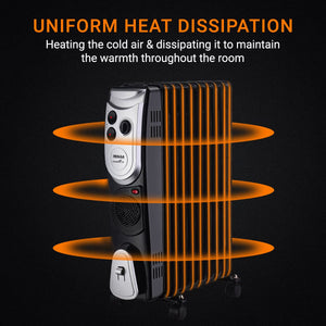 INALSA OFR Room Heater|Combust 9F|3 Heat Selection I 9Fins With Turbo Fan I Variable Temperature control I Tilt Over Switch Safety I Cord Storage I Caster Wheel I Made in India I Warranty 2 year,Black