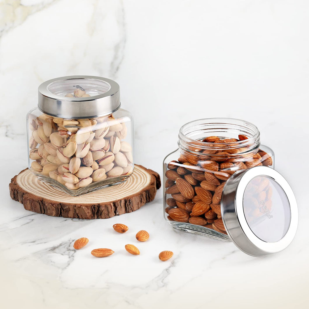 Cello Qube Toughened Glass Jars 580 Ml, Set of 2, Clear