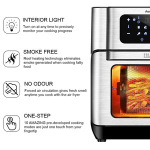 Inalsa Aero Crisp Air Fryer Oven with Extra Large Capacity | Digital Display and Stainless Steel |10 Preset Program | Rotisserie Function and 1500 Watts (Black) - KOCHEN ESSENTIAL