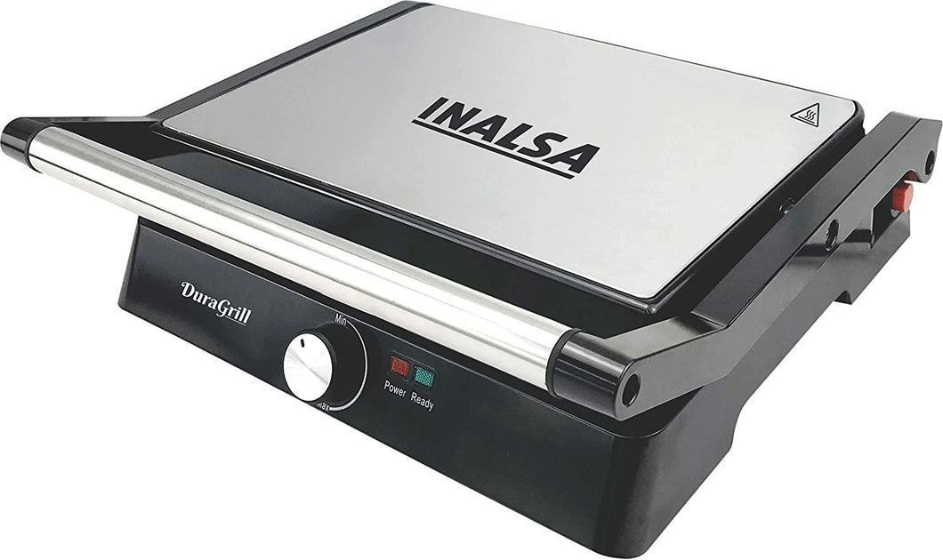 Inalsa Dura Grill 2200-Watt Sandwich Maker/Contact Grill with Temperature Controller and LED indicator | Non-stick coated plates | Cool touch sliding Handle | 4 Slice Bread, (Black/Grey) - KOCHEN ESSENTIAL