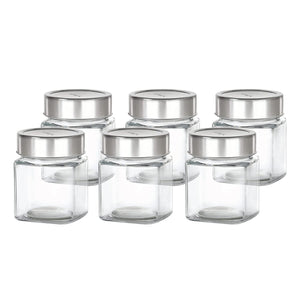 Cello Qube Fresh Glass Storage Jar, Air Tight, See-Through Lid, Clear, Set of 6 (180 ml Each)