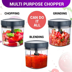 Inalsa Manual Chopper Chop It XL - High Quality Six Layer SS Chopping Blade | Coarse, Medium, Fine for All Types of Chopping | 900 ml Capacity | Anti Skid Base (Navy Blue) - KOCHEN ESSENTIAL