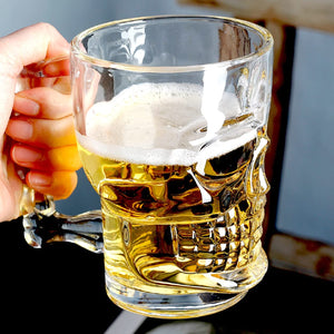 Classic Glass Beer Skull Mug (Transparent, 520 ml) - Set of 2