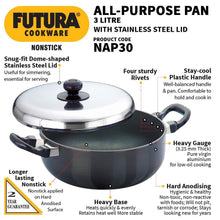 Load image into Gallery viewer, HAWKINS FUTURA NONSTICK ALL PURPOSE FRYING PAN WITH STAINLESS STEEL LID, 3 LITRES, Q78 - KOCHEN ESSENTIAL
