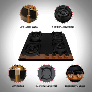 Faber Hobtop Utopia HT604 CRS BR CI AI 4 Brass Burner Auto Electric Ignition Glass Top (Black)