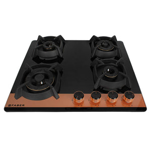 Faber Hobtop Utopia HT604 CRS BR CI AI 4 Brass Burner Auto Electric Ignition Glass Top (Black)