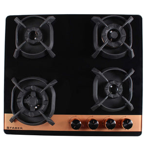 Faber Hobtop Utopia HT604 CRS BR CI AI 4 Brass Burner Auto Electric Ignition Glass Top (Black)