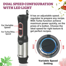 Load image into Gallery viewer, Inalsa Robot Inox 1000, 1000 Watt Hand Blender with 600 ml Multipurpose Jar, Variable Speed, LED Light, 2 Year Warranty (Silver/Black)
