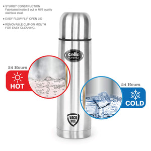 Cello Flip Style Stainless Steel Bottle, 350ml, Silver