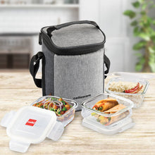 Load image into Gallery viewer, Cello Delighta Square Borosilicate Lunch Box with Jacket, 320ml, Set of 3, Clear
