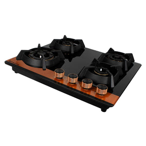 Faber Hobtop Utopia HT604 CRS BR CI AI 4 Brass Burner Auto Electric Ignition Glass Top (Black)