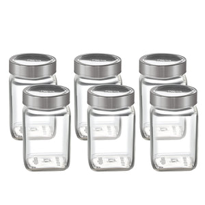 Cello Qube Fresh Glass Storage Jar, Air Tight, See-Through Lid, Clear, Set of 6 (300 ml Each)