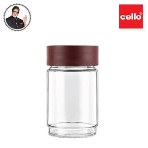 Cello Modustack Glassy Storage Jar, Clear, 750ml, Maroon - KOCHEN ESSENTIAL