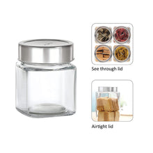 Load image into Gallery viewer, Cello Qube Fresh Glass Storage Jar, Air Tight, See-Through Lid, Clear, Set of 6 (180 ml Each)
