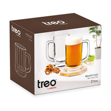 Load image into Gallery viewer, Treo By Milton Munich Cool Glass Beer Mug set of 2, 359 ml Each, Transparent
