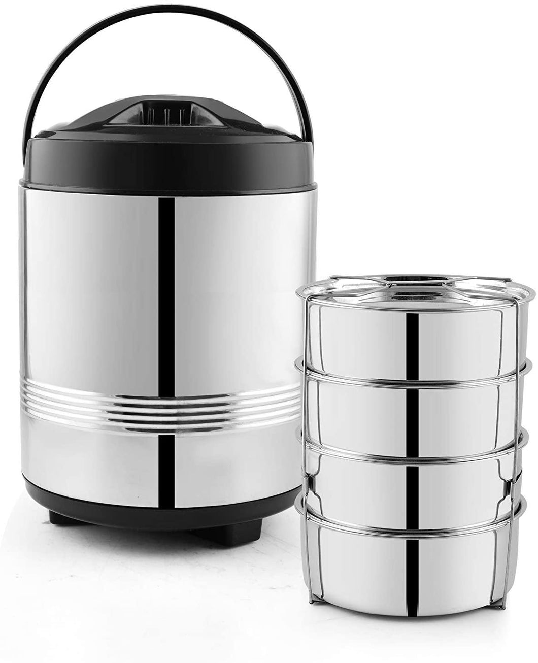 PNB kitchenmate INSULATED STAINLESS STEEL TIFFIN WITH 5 CONTAINERS, BLACK - KOCHEN ESSENTIAL