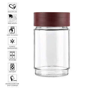 Cello Modustack Glassy Storage Jar, Clear, 750ml, Maroon - KOCHEN ESSENTIAL