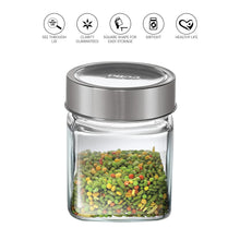 Load image into Gallery viewer, Cello Qube Fresh Glass Storage Jar, Air Tight, See-Through Lid, Clear, Set of 6 (180 ml Each)
