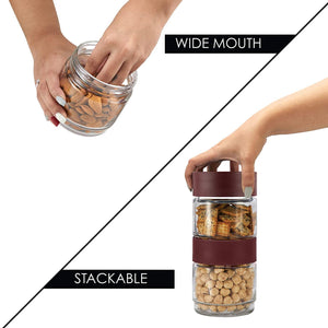 Cello Modustack Glassy Storage Jar, Clear, 500ml, Maroon - KOCHEN ESSENTIAL
