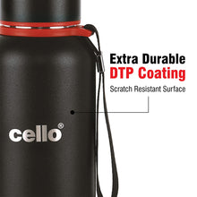 Load image into Gallery viewer, Cello Duro Tuff Steel Series- Kent Double Walled Stainless Steel Water Bottle with Durable DTP Coating, 900ml, Black
