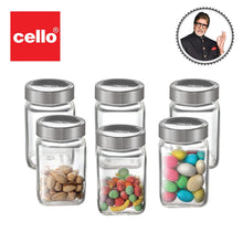Load image into Gallery viewer, Cello Qube Fresh Glass Storage Jar, Air Tight, See-Through Lid, Clear, Set of 6 (300 ml Each)
