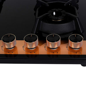 Faber Hobtop Utopia HT604 CRS BR CI AI 4 Brass Burner Auto Electric Ignition Glass Top (Black)
