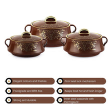 Load image into Gallery viewer, Cello Midas Casserole Gift Set with Inner Steel, 3pc(500ml, 1000ml, 1500ml),  Brown
