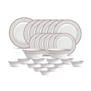 La Opala Diva, Sovrana Collection, Opal Glass Dinner Set 27 pcs, Moroccan Pink, White