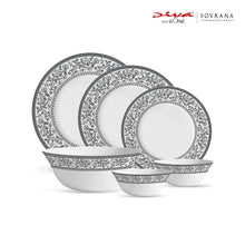 Load image into Gallery viewer, La Opala Diva, Sovrana Collection, Opal Glass Dinner Set 27 pcs, Persian Grey, White - KOCHEN ESSENTIAL
