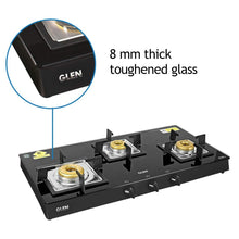 Load image into Gallery viewer, Glen 3 Burner Glass Black Cooktop 1038 SQ BL Forged Brass Burners - KOCHEN ESSENTIAL
