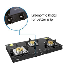 Load image into Gallery viewer, Glen 3 Burner Glass Black Cooktop 1038 SQ BL Forged Brass Burners - KOCHEN ESSENTIAL
