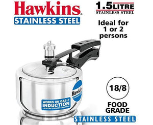 HAWKINS STAINLESS STEEL PRESSURE COOKER, 1.5 LITRES, INDUCTION COOKER, HSS15 - KOCHEN ESSENTIAL